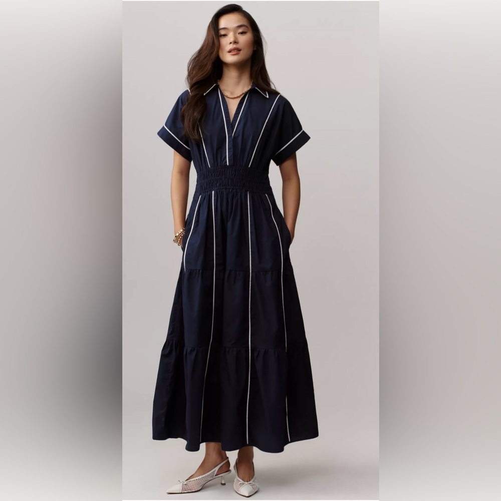 Anthropologie the Somerset Maxi Dress Size Small Black NWT retro Chic Lagenlook